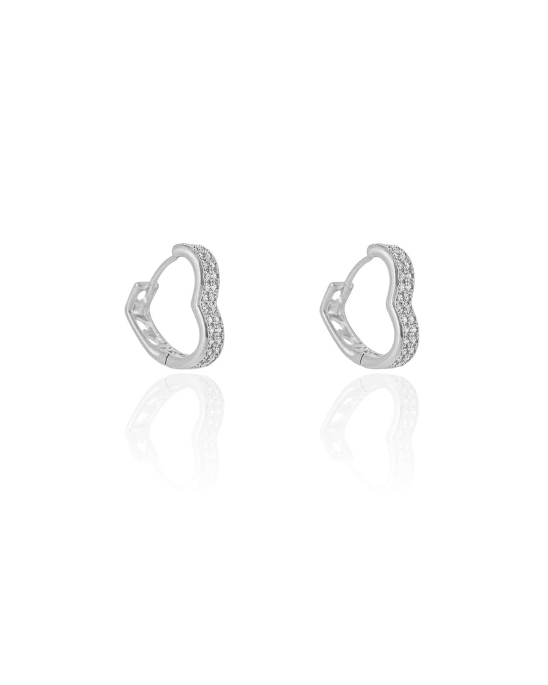 Brinco Argola Click Coração Cravejado Cristal 1.5 cm Ródio Branco