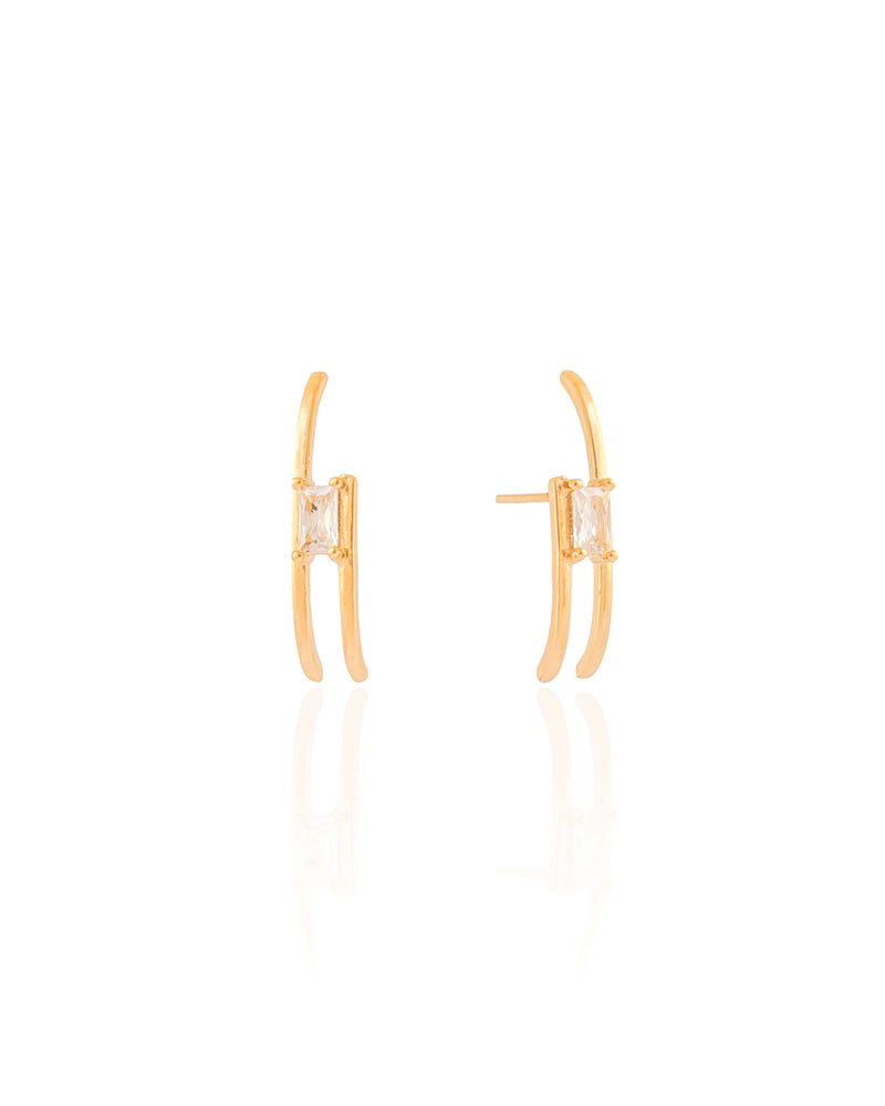 Ear Hook Dois Filetes Baguete Cristal Banho Dourado