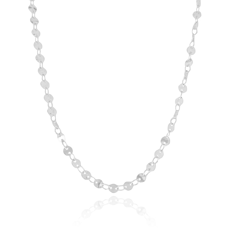 White Rhodium Plated Flat Round Discs Necklace