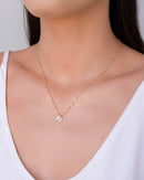 18K Gold Plated Venetian Chain Necklace with Crystal Drop Pendant