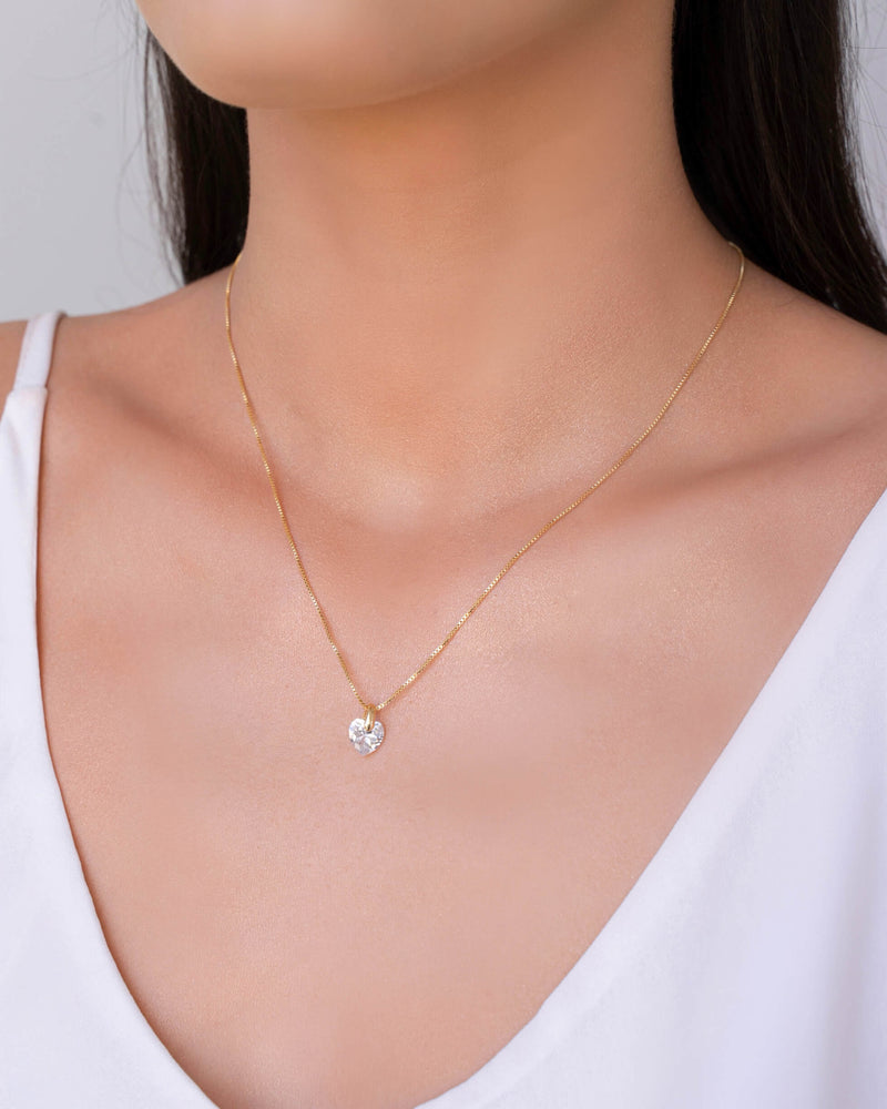 18K Gold Plated Venetian Chain Necklace with Crystal Drop Pendant