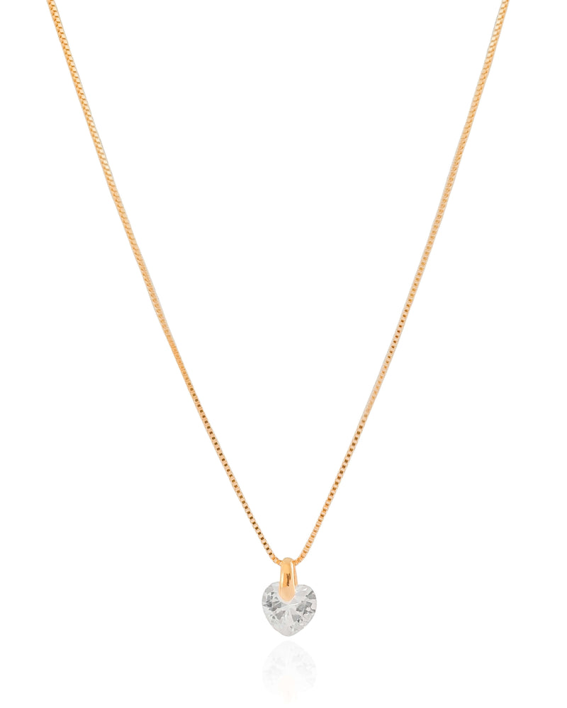18K Gold Plated Venetian Chain Necklace with Crystal Drop Pendant