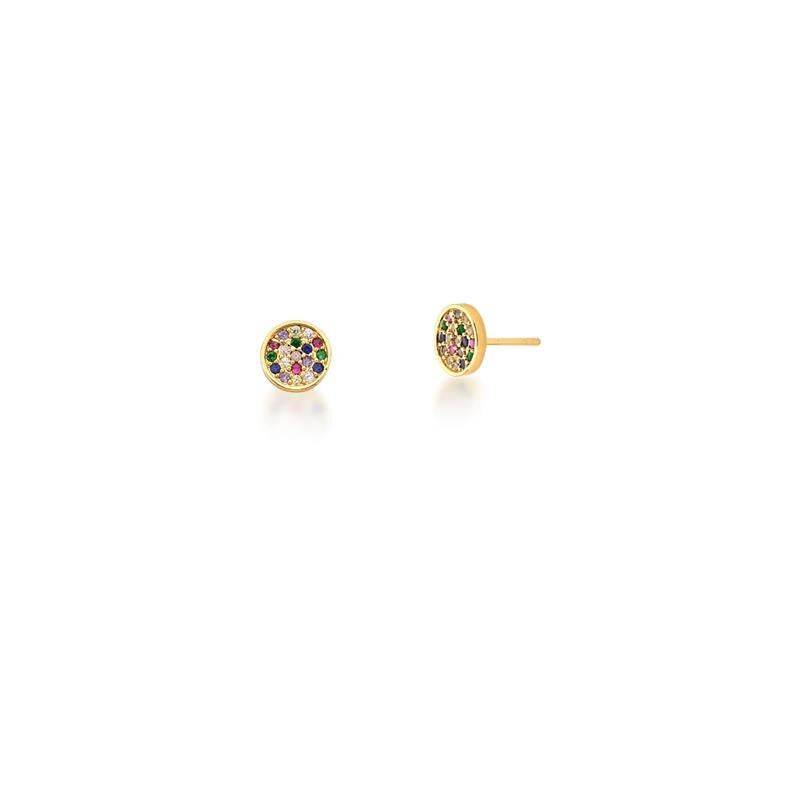 BRINCO REDONDO COM ZIRCÔNIAS COLORIDAS BANHADO A OURO
