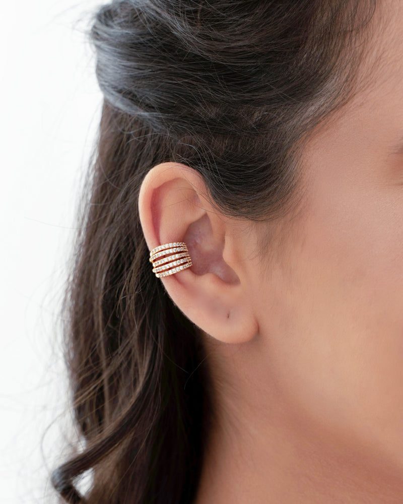 Gold Plated Crystal Pavé Dual-Band Ear Cuff