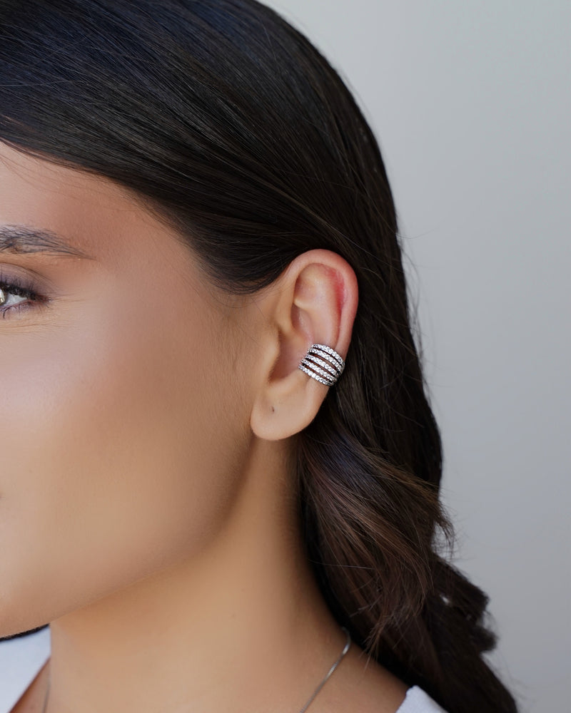 White Rhodium Plated Zirconia Pavé Dual-Band Ear Cuff