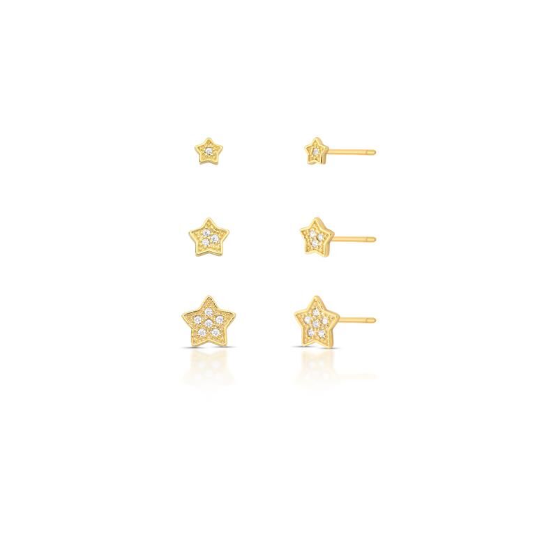 KIT TRÊS PARES DE BRINCOS ESTRELAS COM ZIRCÔNIAS