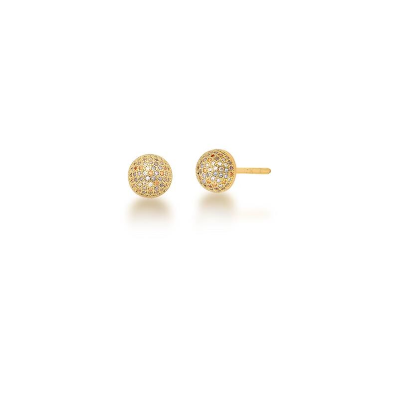 BRINCO MEIA ESFERA CRAVEJADO DE ZIRCÔNIAS BANHADO A OURO