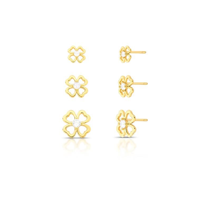 KIT PARES DE BRINCO DE FLOR VAZADO COM ZIRCÔNIA BANHADO A OURO