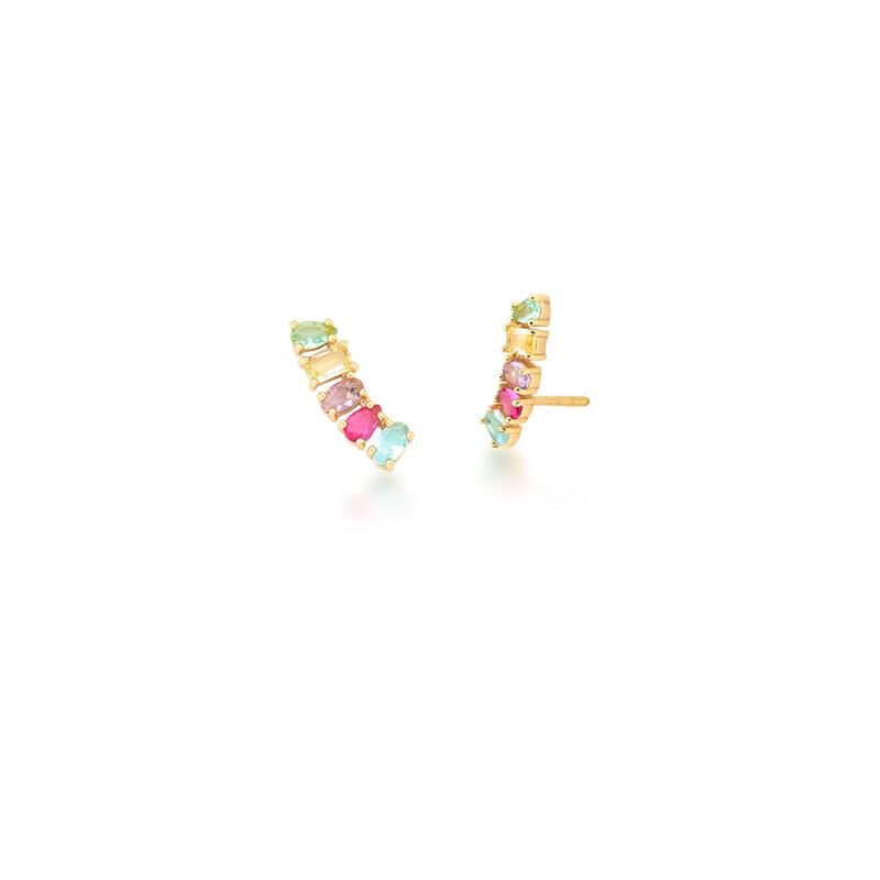 BRINCO EAR CUFF COM CRISTAIS COLORIDOS BANHADO A OURO