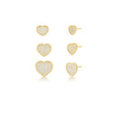 3-Pair Heart Zirconia Stud Earrings Set – 18K Gold Plated