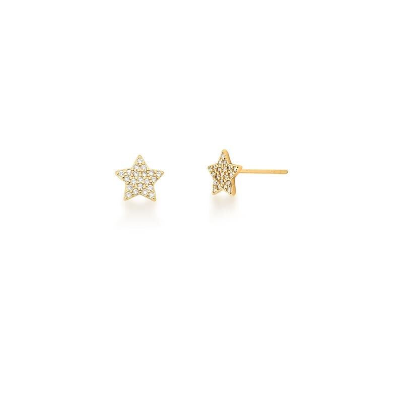 BRINCO DE ESTRELA COM ZIRCÔNIAS BRANCAS BANHADO A OURO