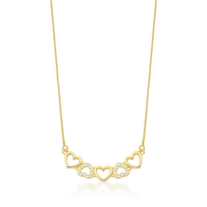 CORRENTE COM PINGENTE DE CORAÇÕES VAZADOS BANHADA A OURO