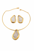 Ensemble colar rigide + pendentif + boucles d’oreilles nacré