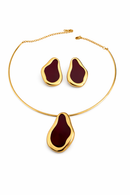 Ensemble collier rigide + pendentif + boucles d’oreilles marsala